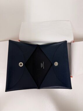 Hermes navy leather snap envelope card case